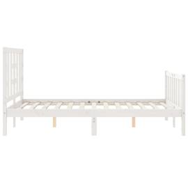 Cadru de pat cu tăblie, alb, 120x200 cm, lemn masiv, 7 image