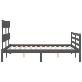 Cadru de pat cu tăblie, gri, lemn masiv, dublu 4ft6, 7 image