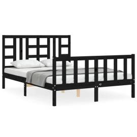 Cadru de pat cu tăblie, negru, 140x190 cm, lemn masiv, 2 image