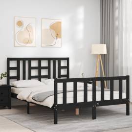 Cadru de pat cu tăblie, negru, 160x200 cm, lemn masiv, 3 image
