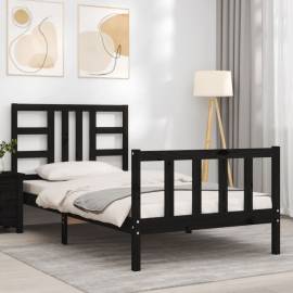 Cadru de pat cu tăblie, negru, 90x190 cm, lemn masiv, 3 image