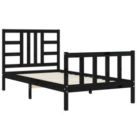 Cadru de pat cu tăblie, negru, 90x200 cm, lemn masiv, 5 image