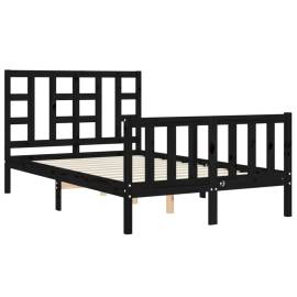 Cadru de pat cu tăblie 4ft, dublu mic, negru, lemn masiv, 5 image