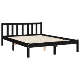Cadru de pat cu tăblie 4ft, dublu mic, negru, lemn masiv, 9 image