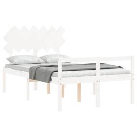 Cadru de pat cu tăblie, alb, lemn masiv, dublu 4ft6, 4 image