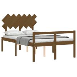 Cadru de pat cu tăblie, maro miere, lemn masiv, dublu 4ft6, 4 image
