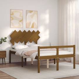 Cadru de pat cu tăblie, maro miere, lemn masiv, dublu 4ft6, 3 image
