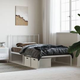 Cadru de pat metalic cu tăblie, alb, 100x190 cm, 4 image
