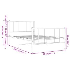 Cadru de pat metalic cu tăblie de cap/picioare, alb, 75x190 cm, 10 image