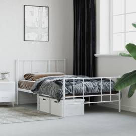 Cadru de pat metalic cu tăblie de cap/picioare, alb, 80x200 cm, 4 image