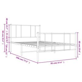 Cadru de pat metalic cu tăblie de cap/picioare, alb, 90x190 cm, 10 image