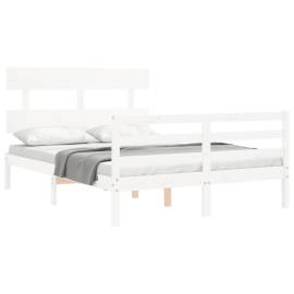 Cadru de pat cu tăblie, alb, 140x200 cm, lemn masiv, 4 image
