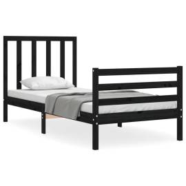Cadru de pat cu tăblie, negru, 90x200 cm, lemn masiv, 2 image