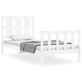 Cadru de pat cu tăblie, alb, 90x190 cm, lemn masiv, 2 image