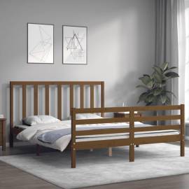 Cadru de pat cu tăblie, maro miere, 160x200 cm, lemn masiv, 3 image