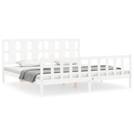 Cadru pat cu tăblie 200x200 cm, alb, lemn masiv, 2 image