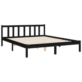Cadru de pat cu tăblie, negru, 160x200 cm, lemn masiv, 9 image
