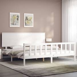 Cadru de pat cu tăblie 6ft super king, alb, lemn masiv, 3 image