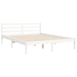 Cadru de pat cu tăblie, alb, lemn masiv, king size 5ft, 9 image