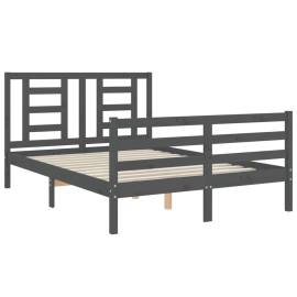 Cadru de pat cu tăblie, gri, 140x190 cm, lemn masiv, 5 image