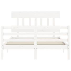 Cadru de pat cu tăblie, alb, lemn masiv, dublu 4ft6, 6 image