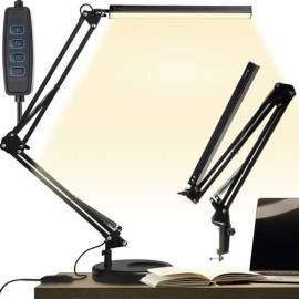 Lampa de birou 2 in 1, cu prindere masa, brat flexibil, 3 culori lumina, 10 niveluri, usb, negru, 3x37 cm, izoxis, 8 image