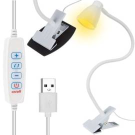 Lampa de birou cu clips, brat flexibil, 3 culori lumina, 10 niveluri, usb, alb, 45 cm, izoxis, 9 image