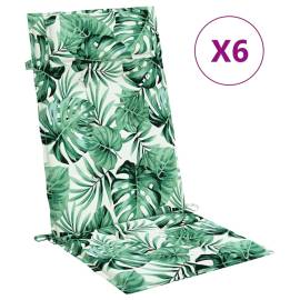 Perne de scaun spătar înalt, 6 buc, model frunze, textil oxford, 2 image