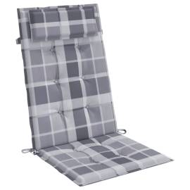 Perne scaun spătar înalt 2 buc, gri, carouri, țesătură oxford, 3 image