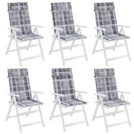 Perne scaun spătar înalt 6 buc, gri, carouri, țesătură oxford, 4 image