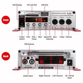 MINI amplificator auto, stereo, 12V, 40 W, radio FM, citire USB sau card SD, cu telecomanda, 3 image