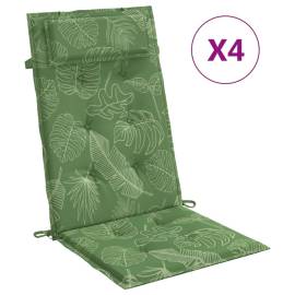 Perne de scaun spătar înalt, 4 buc, model frunze, textil oxford, 2 image