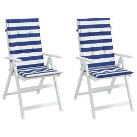Perne de scaun spătar înalt, 2 buc. dungi albastre&albe, textil, 3 image