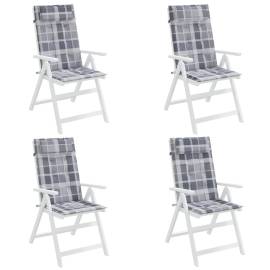 Perne scaun spătar înalt 4 buc, gri, carouri, țesătură oxford, 4 image