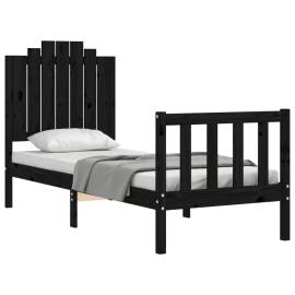 Cadru de pat cu tăblie small single, negru, lemn masiv, 4 image