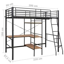 Cadru de pat supraetajat cu masă, negru, 90 x 200 cm, metal, 7 image