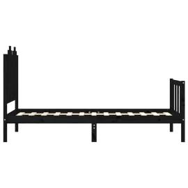 Cadru de pat cu tăblie, negru, 90x200 cm, lemn masiv, 7 image