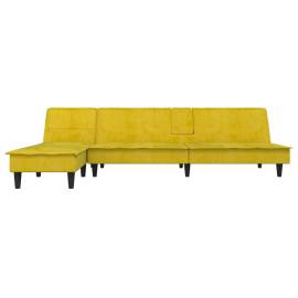 Canapea extensibilă în formă de l galben 255x140x70 cm catifea, 3 image