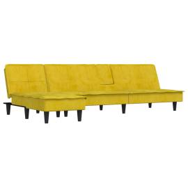 Canapea extensibilă în formă de l galben 255x140x70 cm catifea, 2 image