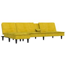 Canapea extensibilă în formă de l galben 255x140x70 cm catifea, 4 image