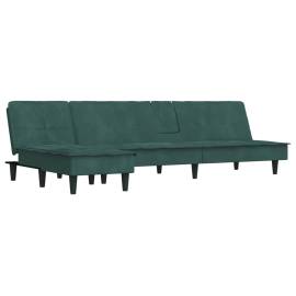 Canapea extensibilă în formă de l verde 255x140x70 cm catifea, 2 image