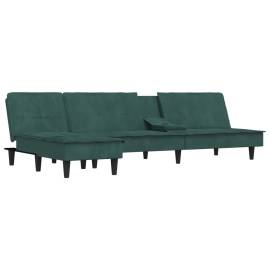 Canapea extensibilă în formă de l verde 255x140x70 cm catifea, 4 image