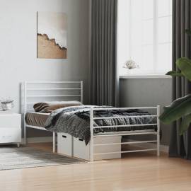 Cadru de pat metalic cu tăblie de cap/picioare, alb, 75x190 cm, 3 image