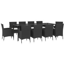 Set mobilier de exterior cu perne, 11 piese, negru, poliratan, 3 image