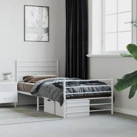 Cadru de pat metalic cu tăblie de cap/picioare, alb, 107x203 cm