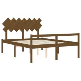 Cadru de pat cu tăblie, maro miere, 140x200 cm, lemn masiv, 5 image