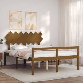 Cadru de pat cu tăblie, maro miere, 140x200 cm, lemn masiv, 3 image