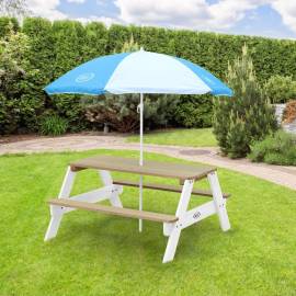 Axi masă de picnic pentru copii „nick” cu umbrelă, maro și alb, 10 image