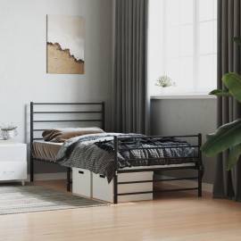 Cadru pat metalic cu tăblii de cap/picioare, negru, 90x190 cm, 3 image