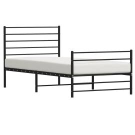 Cadru pat metalic cu tăblii de cap/picioare, negru, 90x200 cm, 4 image